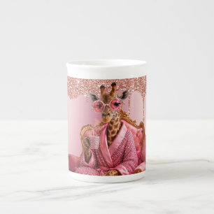 Taza De Porcelana Elegancia de jirafa glamurosa en rosa
