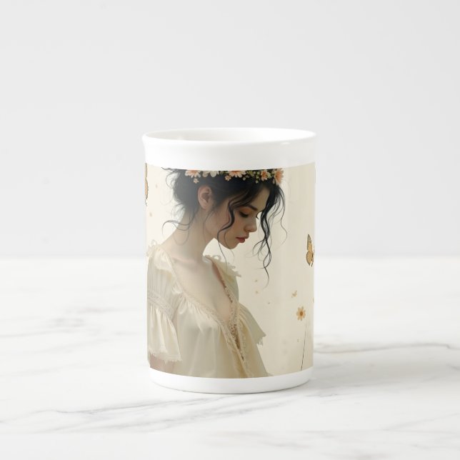 Taza De Porcelana Elegancia suave en una danza de mariposa (Frente)