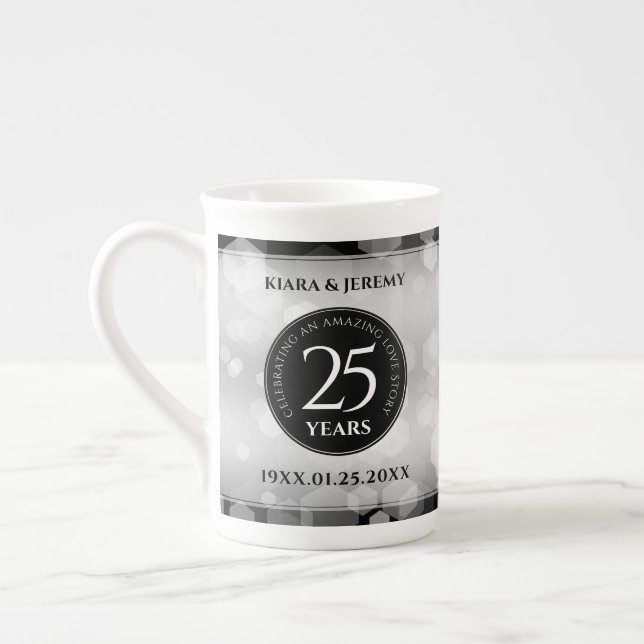 Taza De Porcelana Elegante 25° aniversario Boda de Plata (Izquierda)