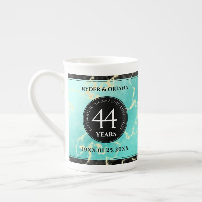 Taza De Porcelana Elegante 44° Aniversario Boda Turquesa (Izquierda)