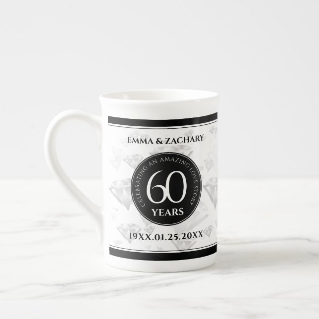 Taza De Porcelana Elegante 60° Aniversario del Boda del Diamante (Izquierda)