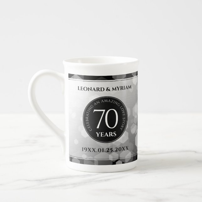 Taza De Porcelana Elegante 70° Aniversario del Boda Platino (Izquierda)