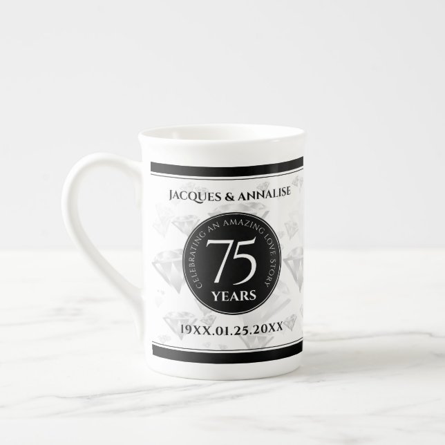 Taza De Porcelana Elegante 75° Aniversario del Boda del Diamante (Izquierda)