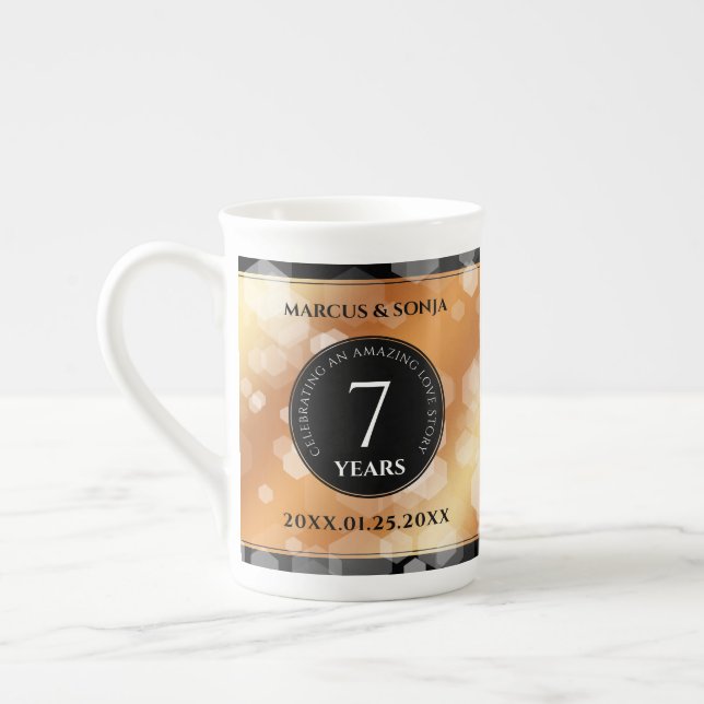 Taza De Porcelana Elegante 7.ª Celebración del Aniversario del Boda  (Izquierda)