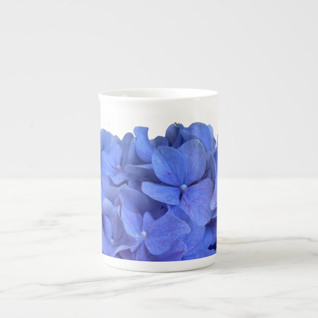 Taza De Porcelana Elegante Blue periwinkle hidrangeas florales (Frente)