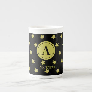 Taza De Porcelana Elegante Estrella Dorada y Negra con Monograma