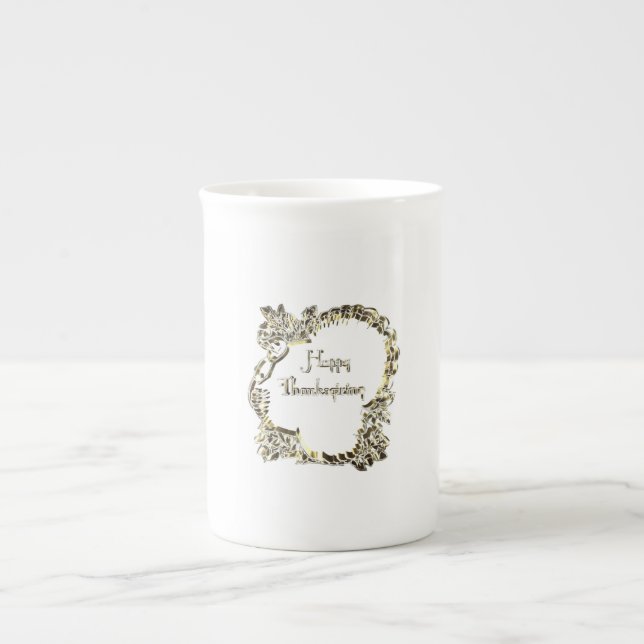 Taza De Porcelana Elegante Golden Turkey Feliz Día de Acción de Grac (Frente)