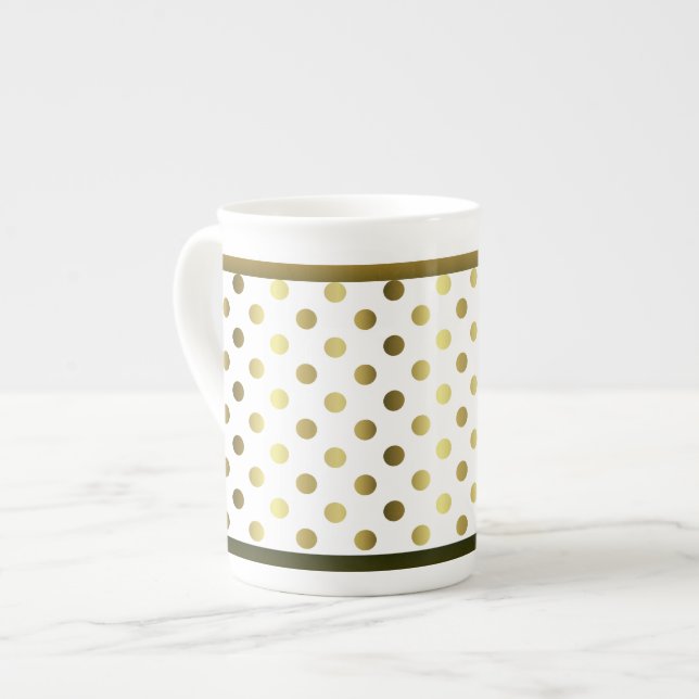 Taza De Porcelana Elegante hueso de puntos de polka dorado China Mug (Izquierda)