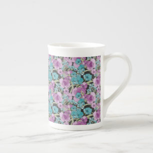 Taza De Porcelana Elegante patrón floral Púrpura Púrpura Negro Backg