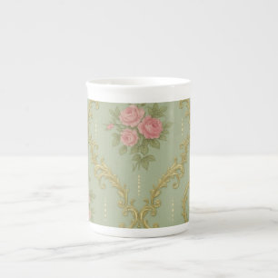 Taza De Porcelana Elegante patrón floral rococó en pasteles suaves