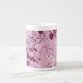Taza De Porcelana Elegantes flores de cerezo rosa borgoña blanco Sak