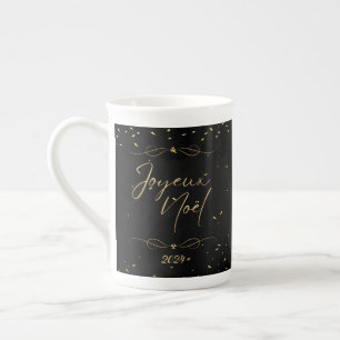 Taza De Porcelana Elegantes Navidades en negro y oro entreteniéndose