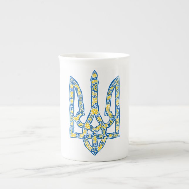 Taza De Porcelana Emblema nacional ucraniano trident tryzub (Frente)