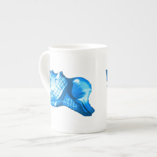 Taza De Porcelana Esbozo de concha - azul cobalto y azul celeste