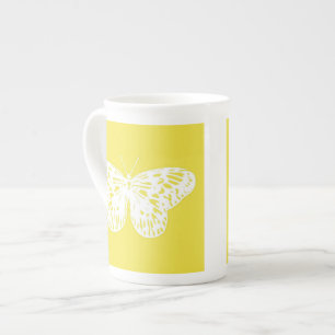Taza De Porcelana Esbozo de mariposa, oro de mostaza y blanco