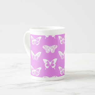 Taza De Porcelana Esbozo de mariposa, orquídea y blanco