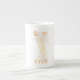 Taza De Porcelana Esbozo Mínimo Moderno De Flor Para Las Mujeres