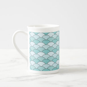 Taza De Porcelana Escalas de dragón, abanicos, olas, Seigaiha, Azul