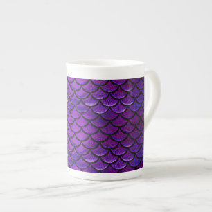 Taza De Porcelana Escalas de sirenas moradas y azules