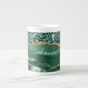 Taza De Porcelana Esmeralda Verde Oro Hueso China Mug con nombre per