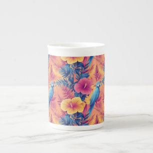 Taza De Porcelana Espectaculares hojas tropicales y loros patrón de 