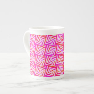 Taza De Porcelana Espirales cuadradas modernas de medio siglo - rosa