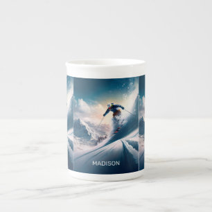 Taza De Porcelana Esquiador de montaña de nombre personalizado