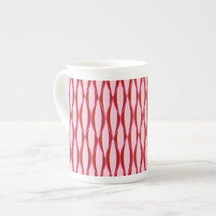 Taza De Porcelana Estampa de cinta de mediados de siglo - rosa y bur