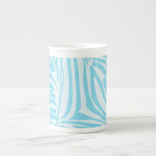 Taza De Porcelana Estampado de cebra azul y blanco en negrita