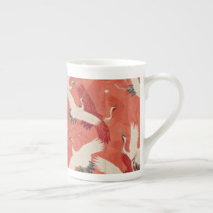 Taza De Porcelana Estilo 3 de grullas de kimono de arte japonés