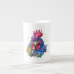 Taza De Porcelana Estilo de acuarela de pollo de gallo de campo
