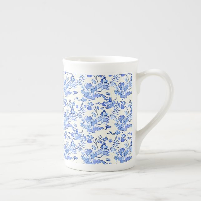 Taza De Porcelana Estilo de la tela francesa azul y blanco (Derecha)