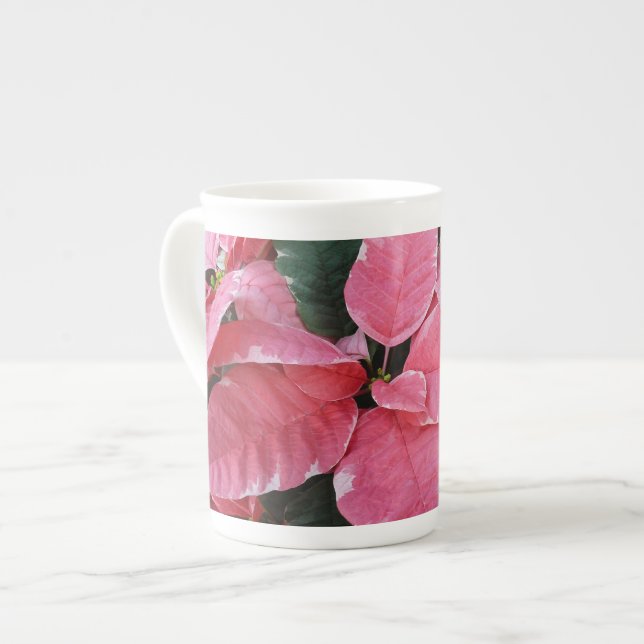 Taza De Porcelana Estrella plateada de mármol Poinsettias Flor de va (Izquierda)