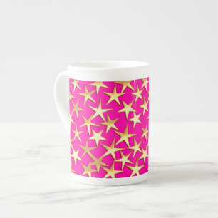 Taza De Porcelana Estrellas de oro en rosa fucsia