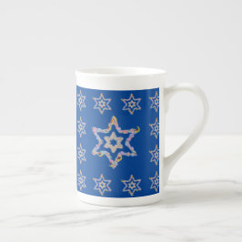Taza De Porcelana Estrellas judías florales en un campo azul oscuro