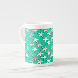 Taza De Porcelana Estrellas plateadas de turquesa