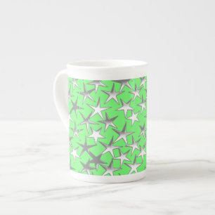 Taza De Porcelana Estrellas plateadas, sobre verde lima