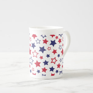 Taza De Porcelana Estrellas Rojas y Azules, 4 de Julio, Fondo Blanco