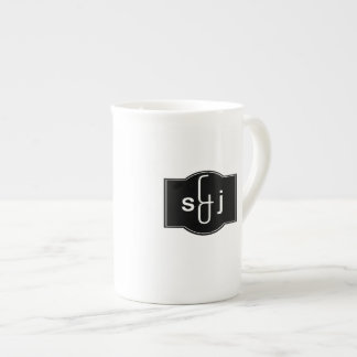 Taza De Porcelana Etiqueta blanca negra monogramada