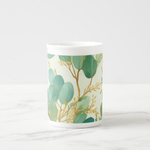 Taza De Porcelana Eucalyptus deja un diseño verde y dorado
