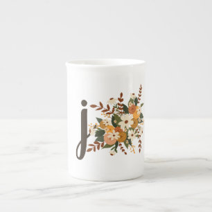 Taza De Porcelana Fall Blooms Floral Monograma Inicial
