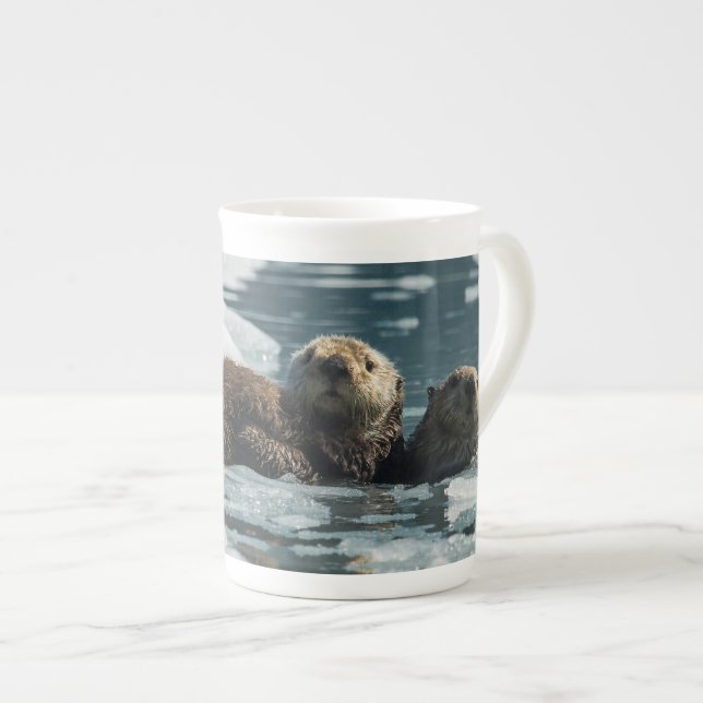 Taza De Porcelana Familia de la nutria de mar (Derecha)