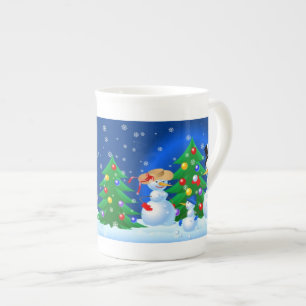 Taza De Porcelana Familia del muñeco de nieve