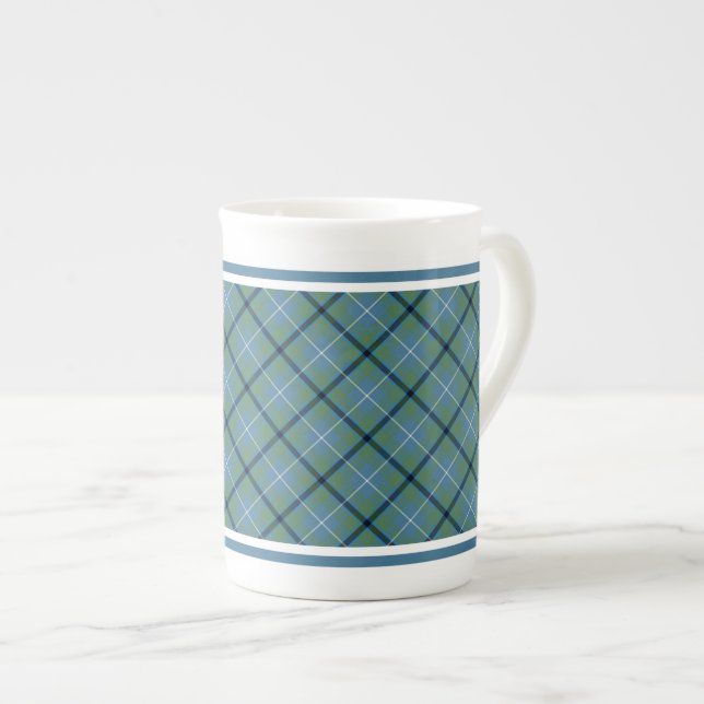Taza De Porcelana Familia Douglas Anciana Tartán Luz Azul Placa (Derecha)