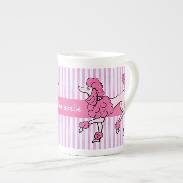 Taza De Porcelana Fancy Pink Poodles Personalice (Derecha)