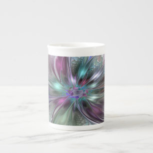 Taza De Porcelana Fantasía abstracta moderna y colorida de flor frac
