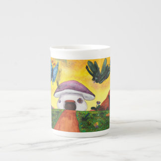Taza De Porcelana Fantasía de acuarela Hada Mariposa Casa de hongos