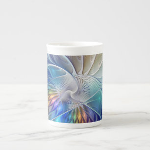 Taza De Porcelana Fantasía floral, flor fractal abstracta colorida