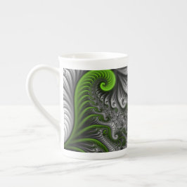 Taza De Porcelana Fantasía Mundo Arte Fractal Verde Y Gris Resumen