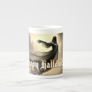 Taza De Porcelana Fantasma Femenina Negra en Infierno - Halloween
